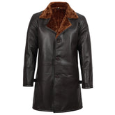Men's Sheepskin Leather 3/4 Length Dark Brown Shearling Coat
