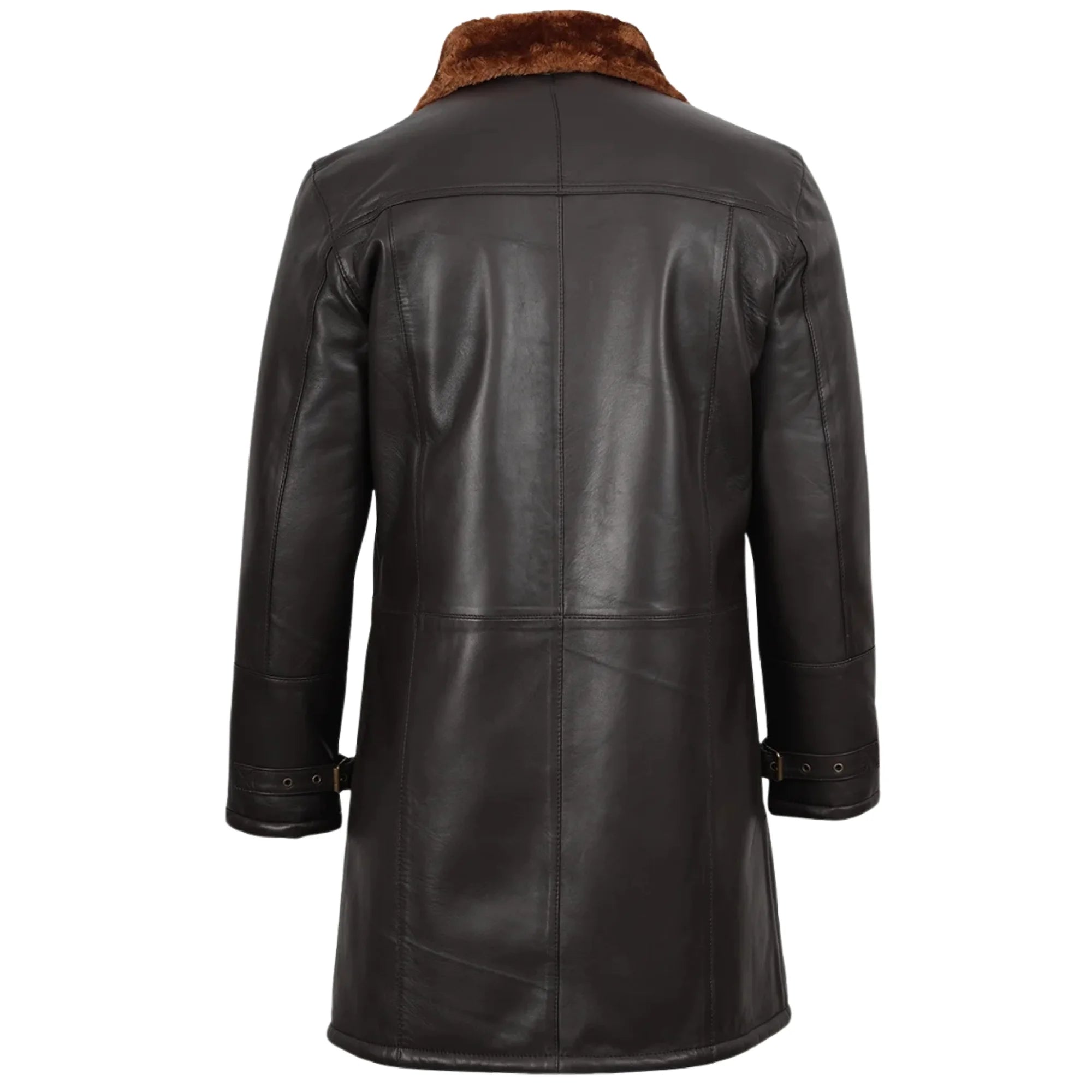 Men's Sheepskin Leather 3/4 Length Dark Brown Shearling Coat