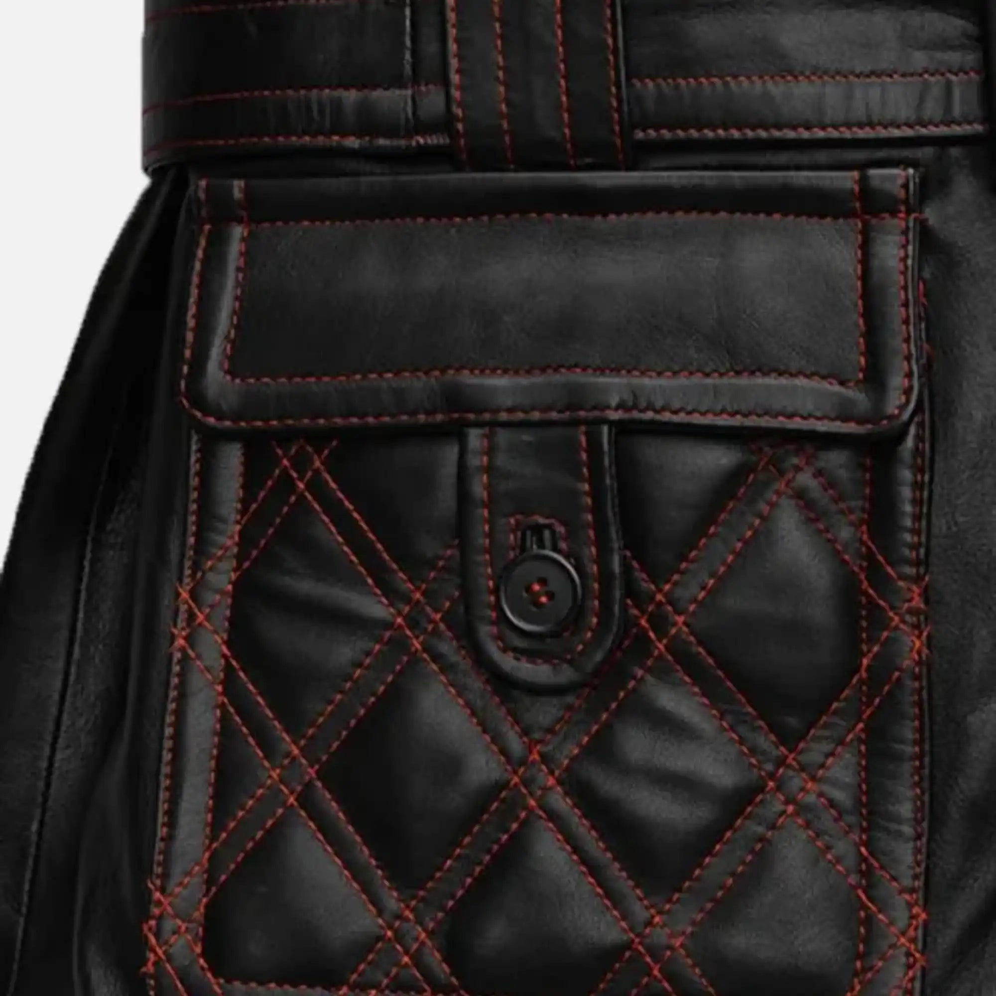Men's Sheepskin Leather Black Trench Coat