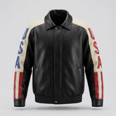 Men's Sheepskin Leather Jacket For USA Independence Day