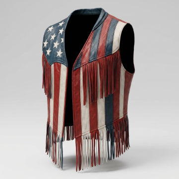 Men's Sheepskin Leather USA Flag Inspired Vest