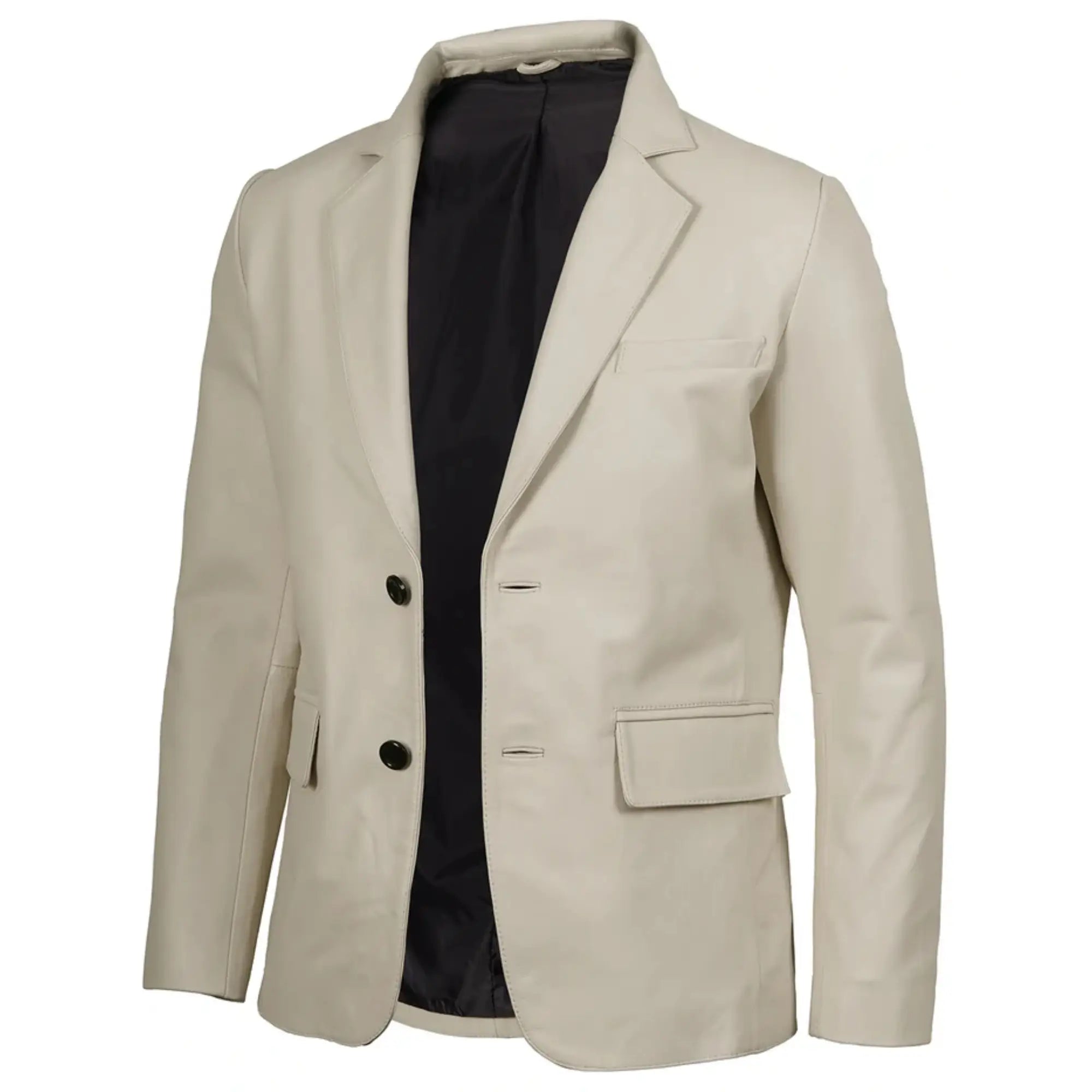 Men's Two Buttons Off White Leather Blazer