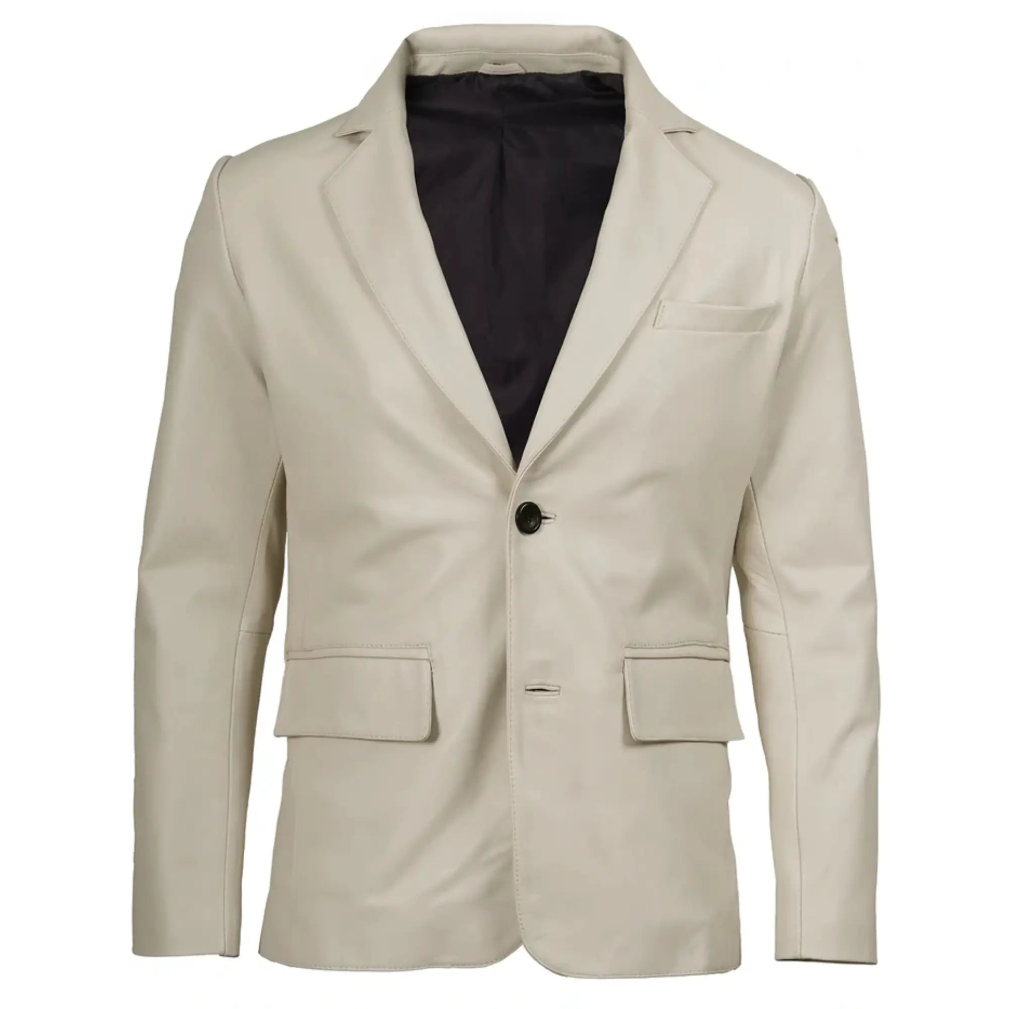 Men's Two Buttons Off White Leather Blazer