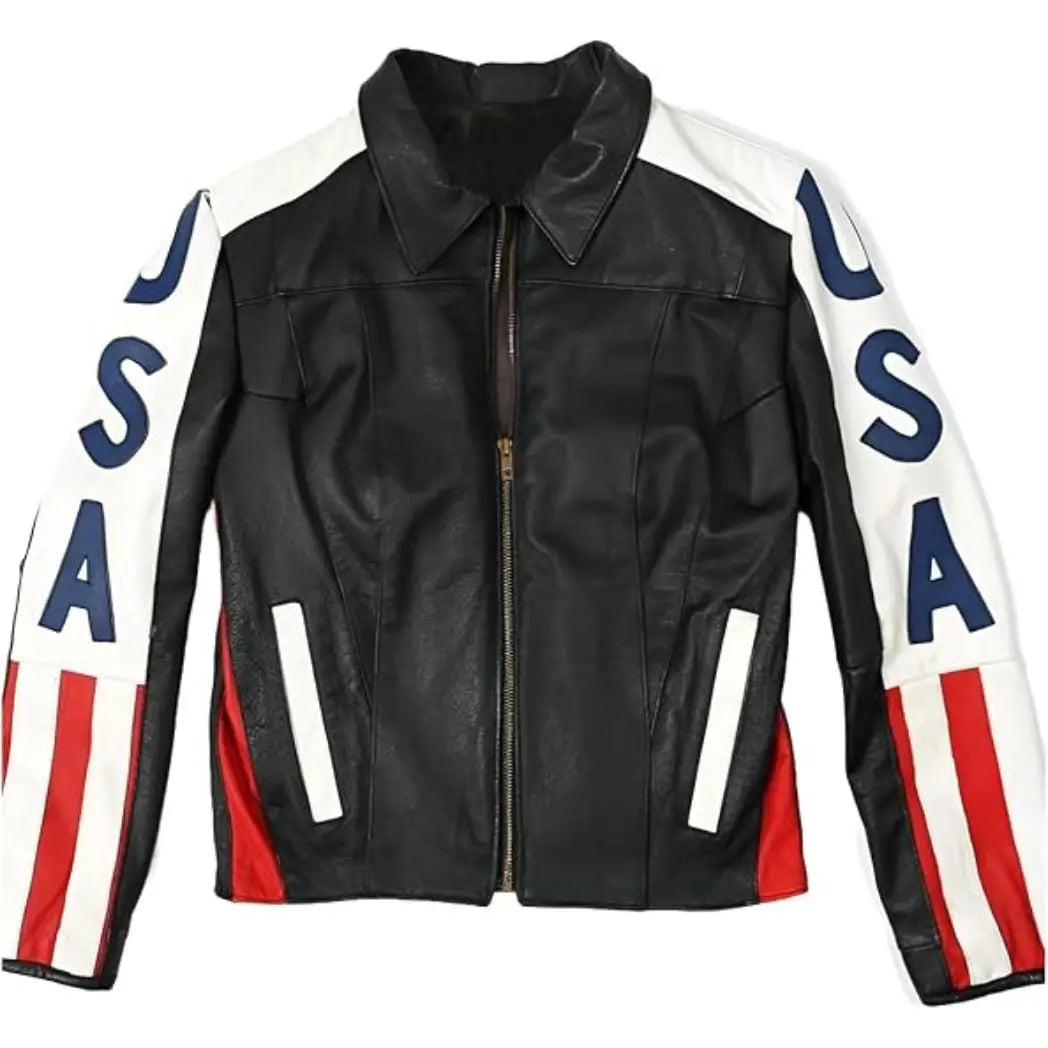 Men's USA Flag Real Sheepskin Leather Jacket