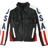 Men's USA Flag Real Sheepskin Leather Jacket