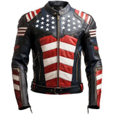 Men's USA Flag Sheepskin Leather Biker Motorcycle Jacket