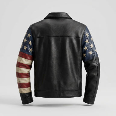 Men's USA Patch Sheepskin Leather Jacket