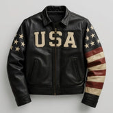 Men's USA Patch Sheepskin Leather Jacket