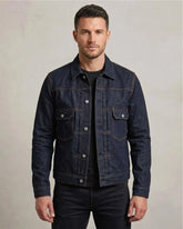 Men's Vintage Type II Raw Indigo Denim Jacket with Double Chest Pockets