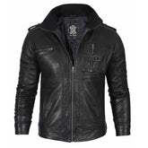 Men's Waxed Black Cafe Racer Style Leather Jacket