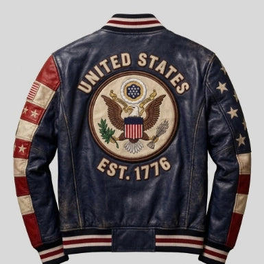 Men's American Flag Sheepskin Leather Jacket