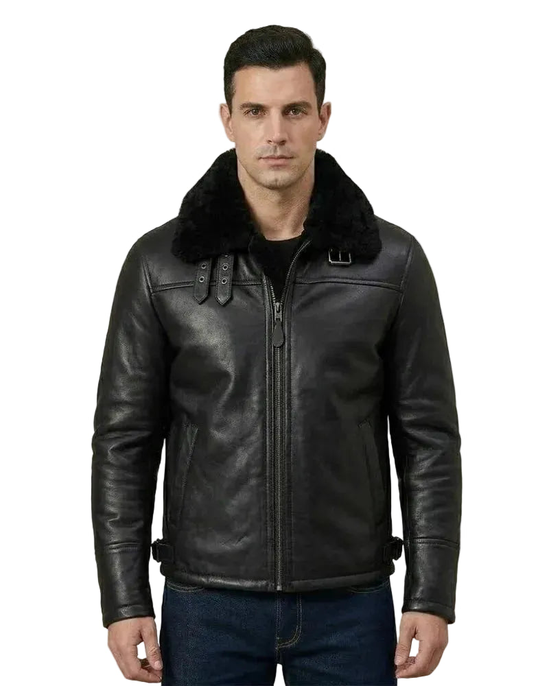 Men's B3 Bomber Black Shearling Leather Jacket