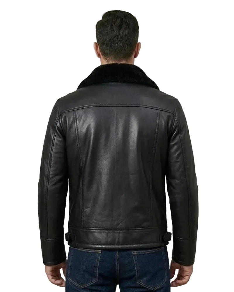 Men's B3 Bomber Black Shearling Leather Jacket