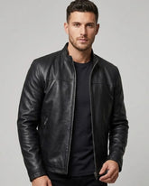 Men's Biker Style Black Leather Jacket