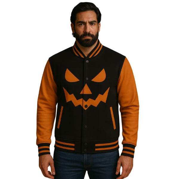 Men's Black And Orange Varsity Wool Jacket