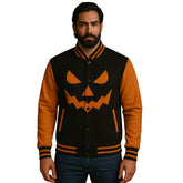 Men's Black And Orange Varsity Wool Jacket