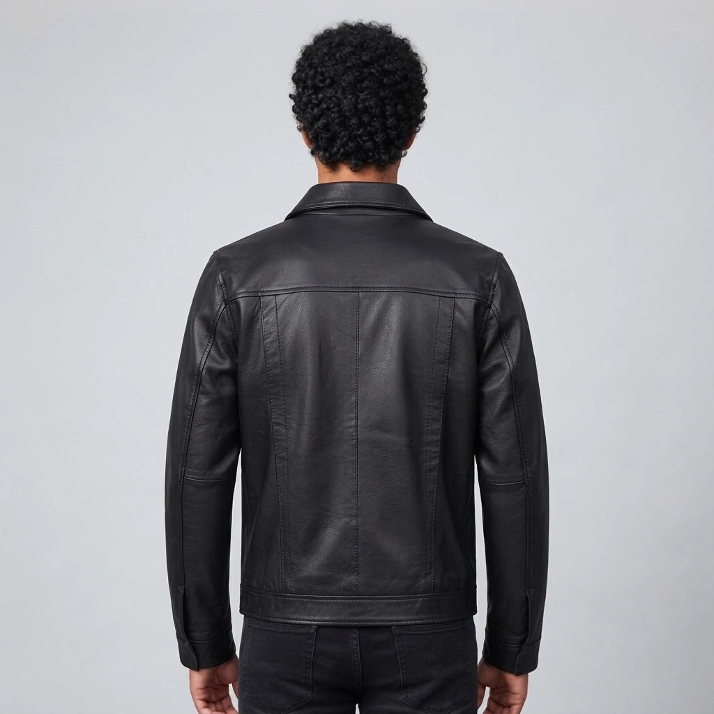 Men's Black Anime Inspired Sheepskin Leather Jacket 8