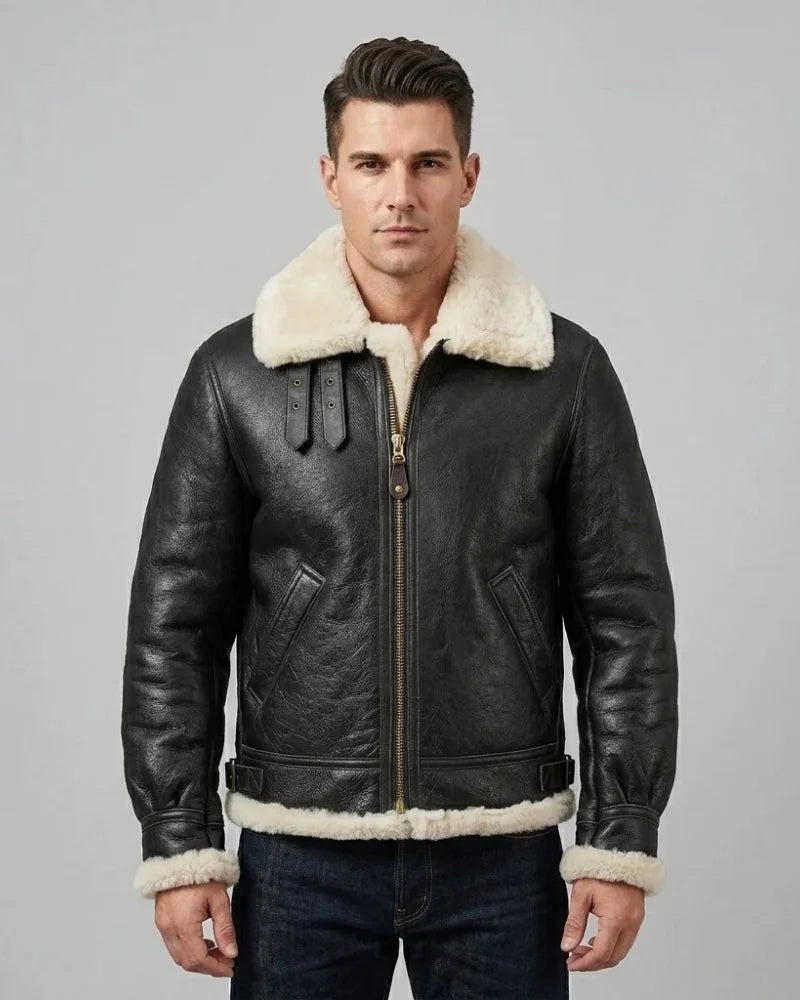 Men's Black Aviator B3 Bomber Leather Jacket
