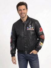 Men's Black Bomber Sheepskin Leather Jacket