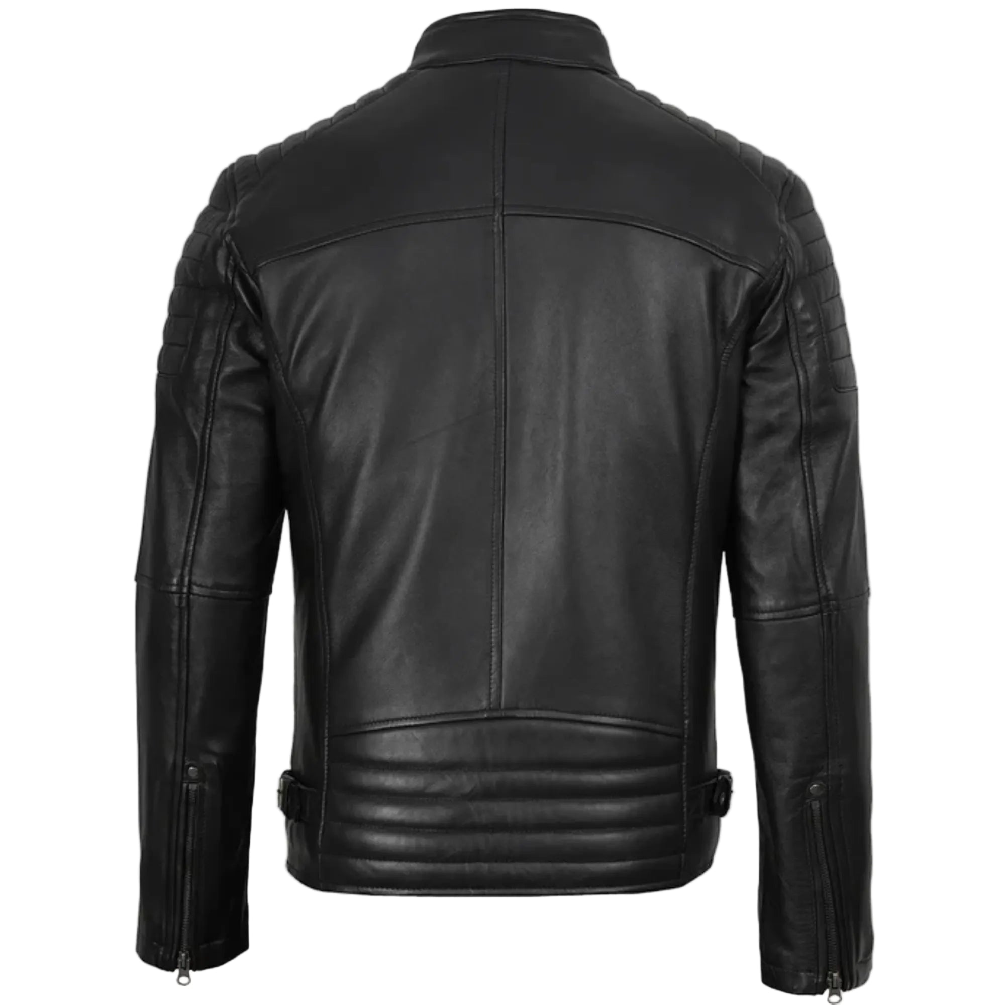 Black leather jacket on a white background