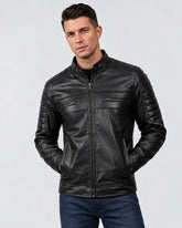 Men's Black Cafe Racer Leather Jacket