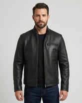 Men's Black Cowhide Leather Cafe Racer Jacket
