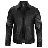 Black leather jacket on a white background