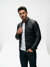 Men's Black Sheep Leather Motorcycle Style Jacket