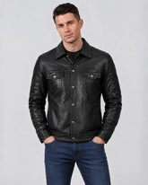 Men's Black Sheep Leather Trucker Jacket