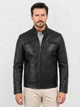 Men's Black Sheepskin Leather Biker Style Jacket