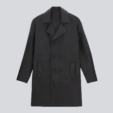 Men's Black Sheepskin Leather Trench Coat