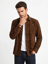 Men’s Brown Goatskin Suede Leather Shirt