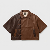 Men's Brown Oversized Leather Shirt Jacket