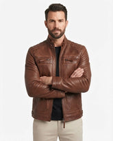 Men’s Brown Quilted Leather Style Biker Jacket