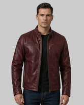 Men's Cafe Racer Style Maroon Leather Jacket