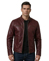 Men's Cafe Racer Style Maroon Leather Jacket
