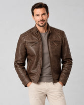 Men's Chocolate Brown Cafe Racer Real Leather Jacket