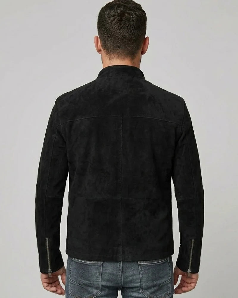 Men's Classic Black Suede Biker Style Leather Jacket