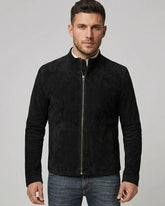 Men's Classic Black Suede Biker Style Leather Jacket