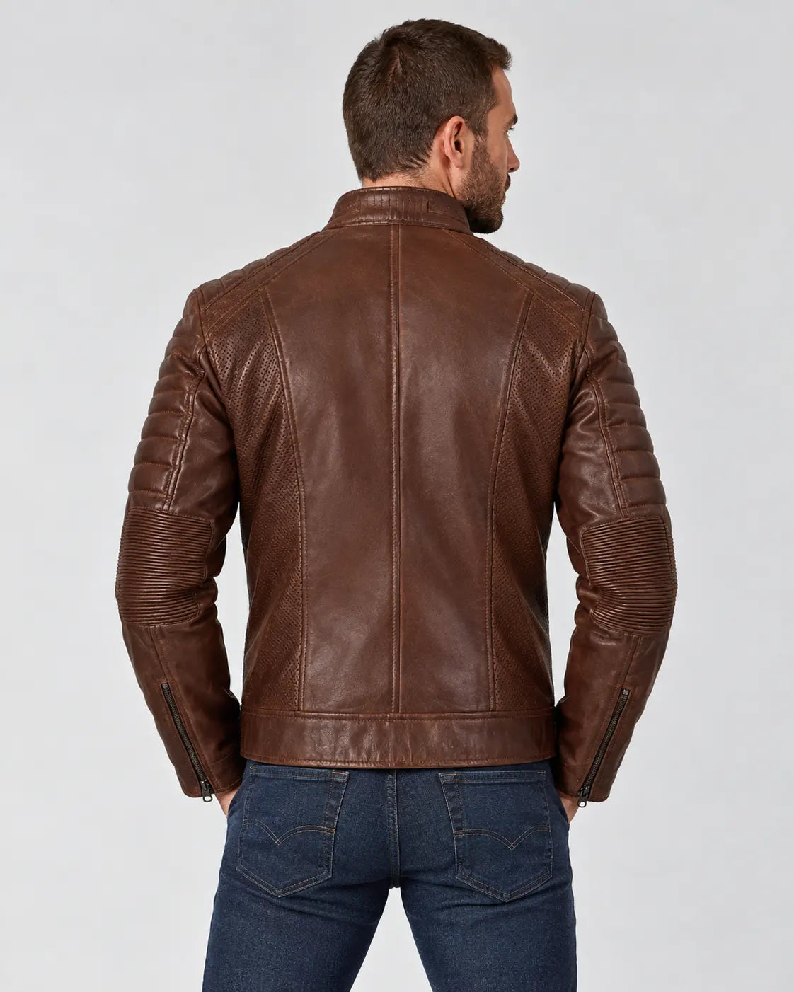 Men's Cognac Brown Cafe Racer Leather Jacket