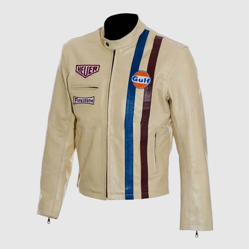 Men's Cream Color Leather Biker Jacket