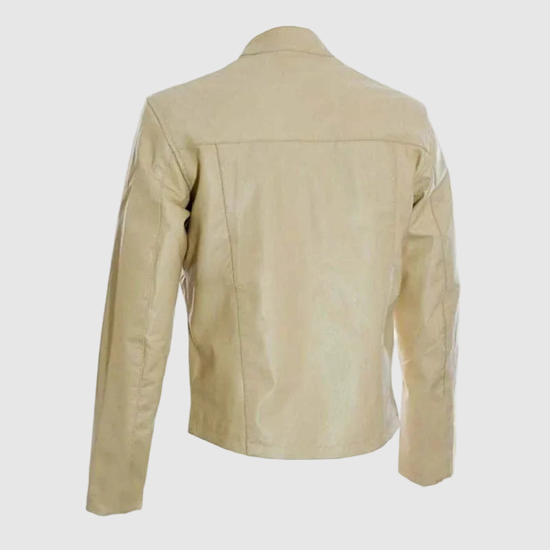 Men's Cream Color Leather Biker Jacket