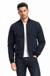 Men's Dark Blue Suede Leather Jacket 1