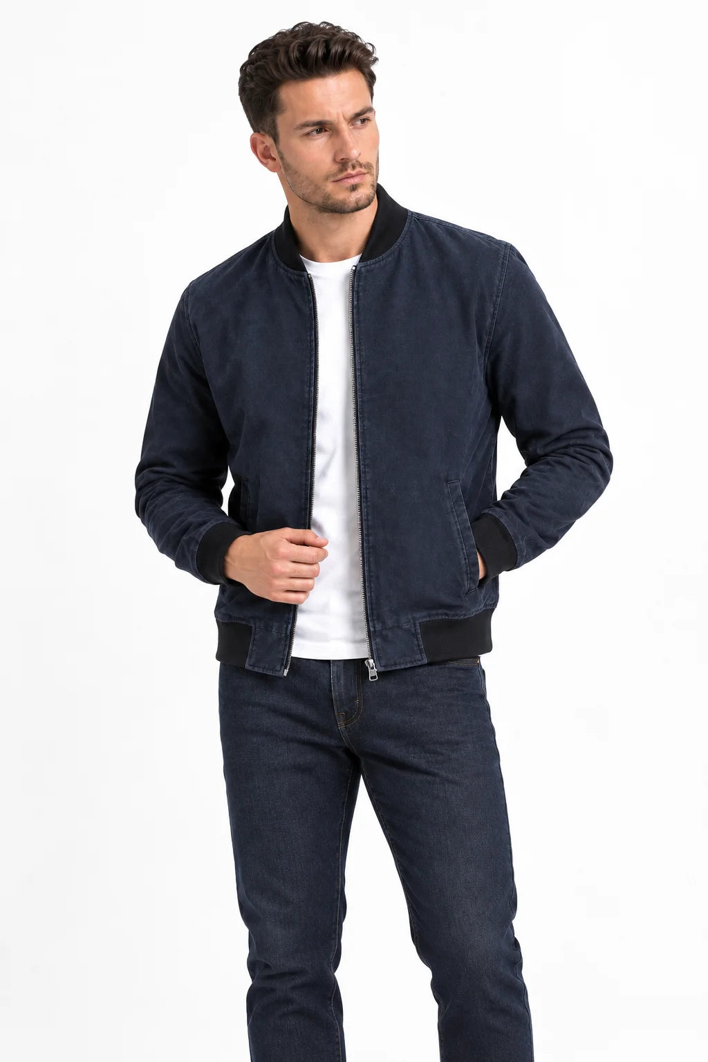 Men's Dark Blue Suede Leather Jacket 3