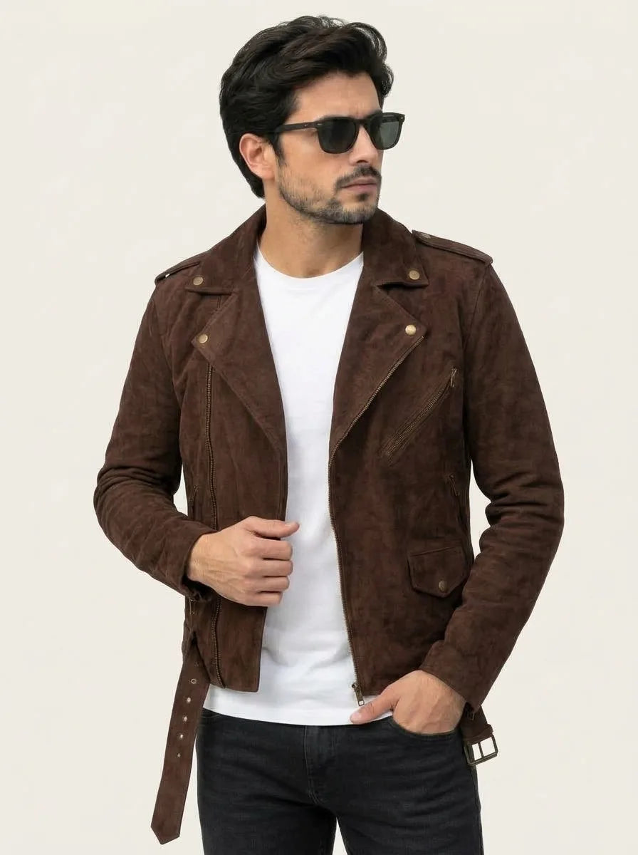 Men’s Dark Brown Biker Suede Leather Jacket