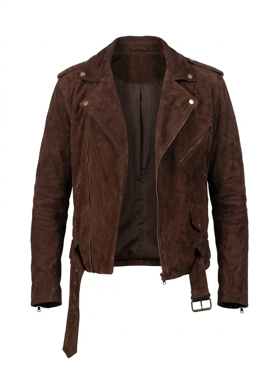 Men’s Dark Brown Biker Suede Leather Jacket