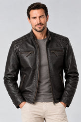 Men's Dark Brown Cowhide Cafe Racer Leather Jacket