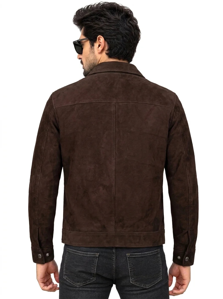 Men’s Dark Brown Goatskin Suede Bomber Jacket