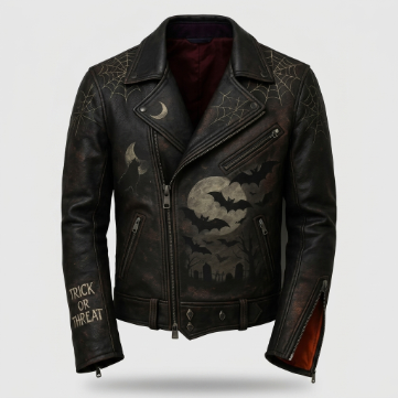 Men's Dark Brown Halloween Sheepskin Leather Biker Jacket