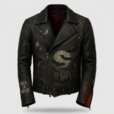 Men's Dark Brown Halloween Sheepskin Leather Biker Jacket